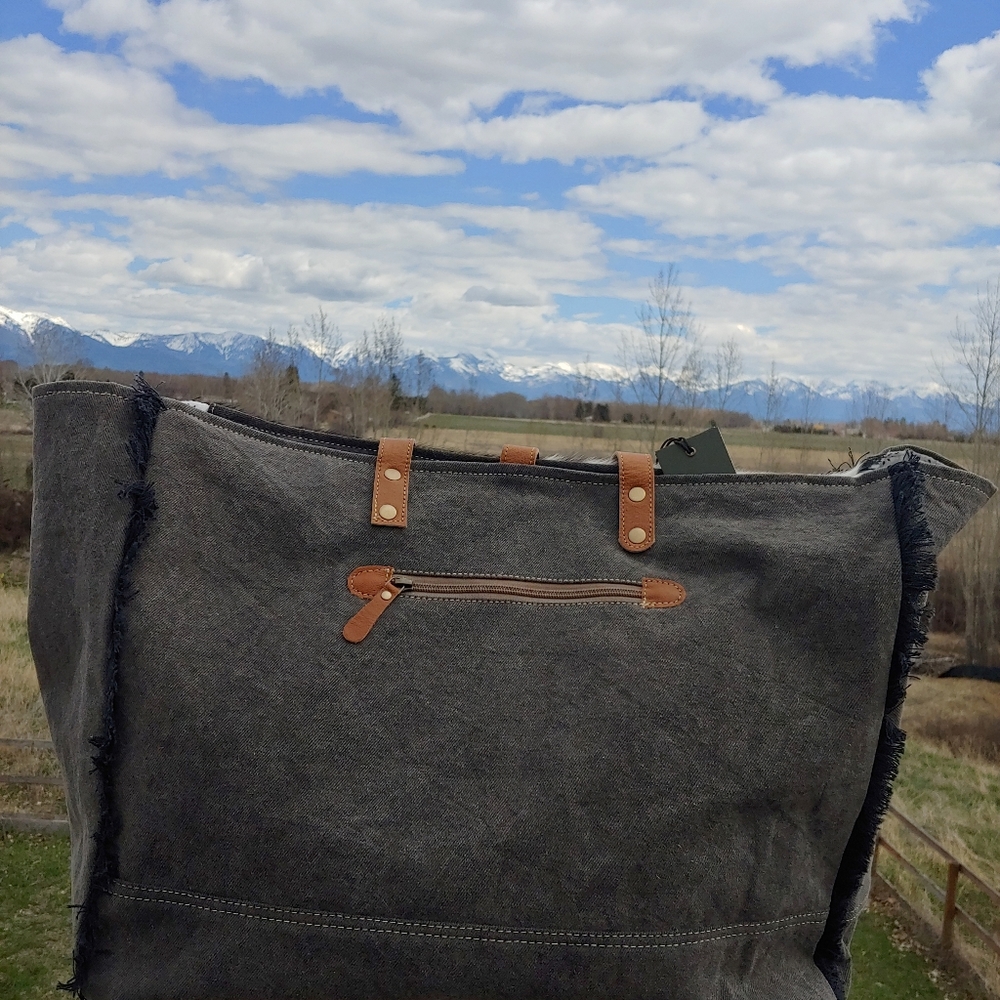 Western Cowhide Leather Tote Bag Boho Shoulder Purse Everyday Carryall Weekender - Picture 8 of 8